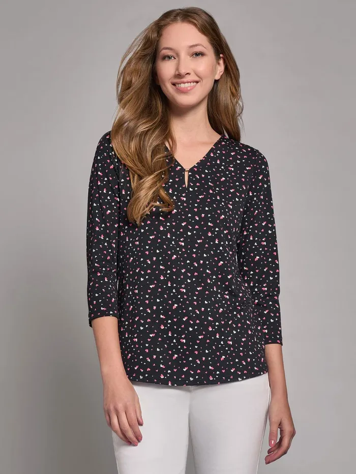 34 Sleeve Keyhole Neck Print Top Moss Crepe Women Jones New York Tops and Blouses