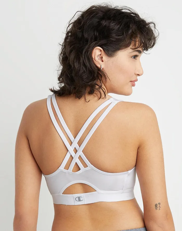 Absolute Strappy Sports Bra C Logo White Women Champion Sports Bras and Bralettes