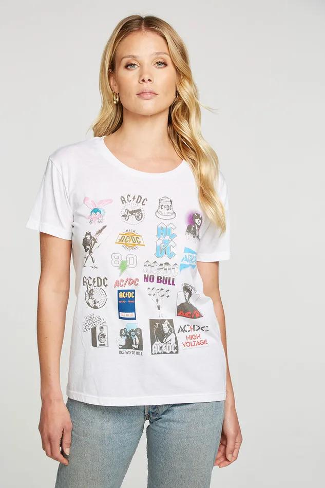 ACDC Logo Collage Tops Chaser Brand Womens