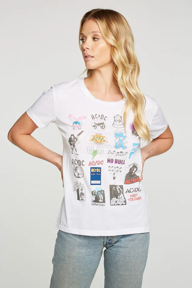ACDC Logo Collage Tops Chaser Brand Womens