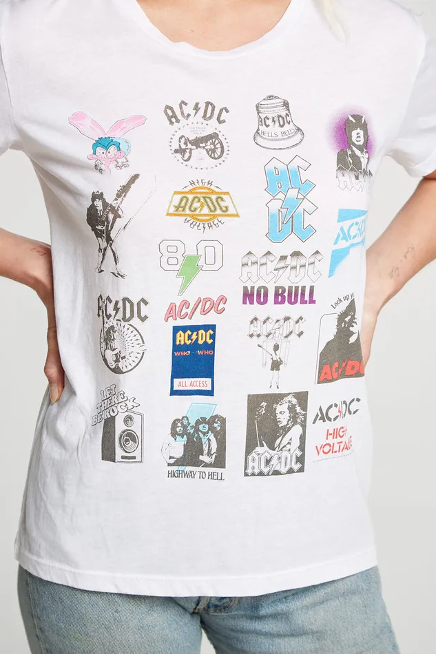 ACDC Logo Collage Tops Chaser Brand Womens