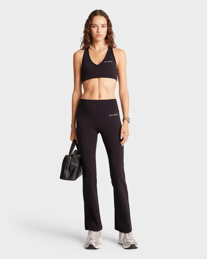 Activewear Women Sporty and Rich Serif Logo Flared Legging 8211 BlackWhite