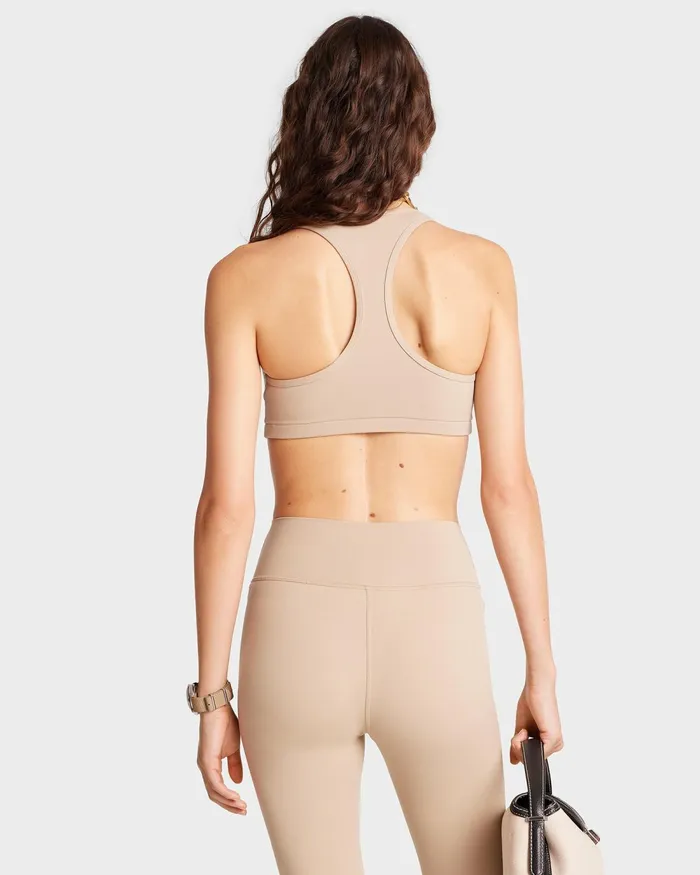 Activewear Women Sporty and Rich Serif Logo V Neck Sports Bra 8211 ElephantWhite