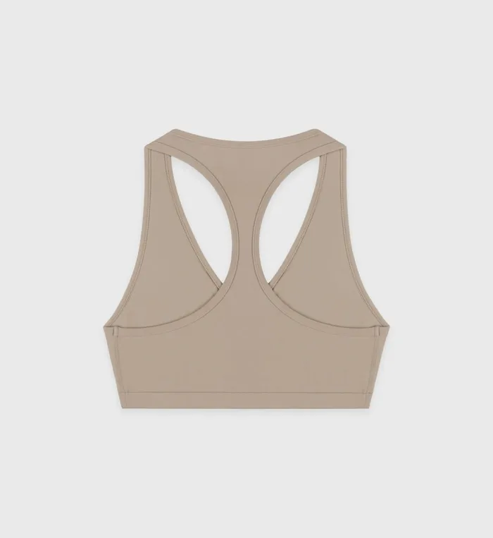 Activewear Women Sporty and Rich Serif Logo V Neck Sports Bra 8211 ElephantWhite