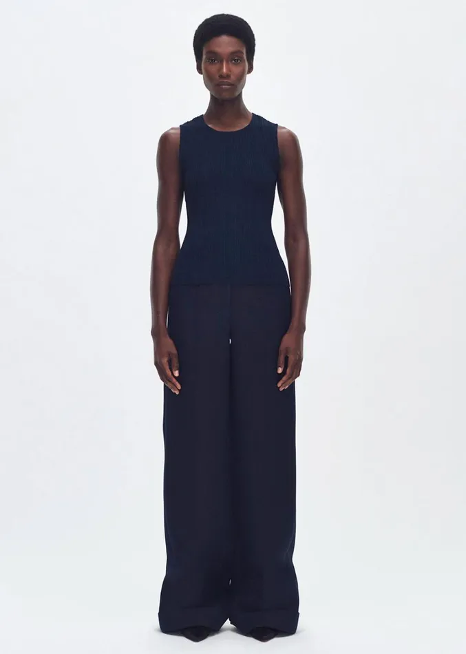 Adam Lippes Brynn Top Navy Womens Sweaters and Knitwear
