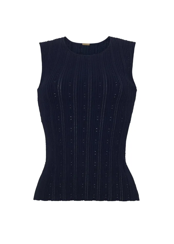 Adam Lippes Brynn Top Navy Womens Sweaters and Knitwear