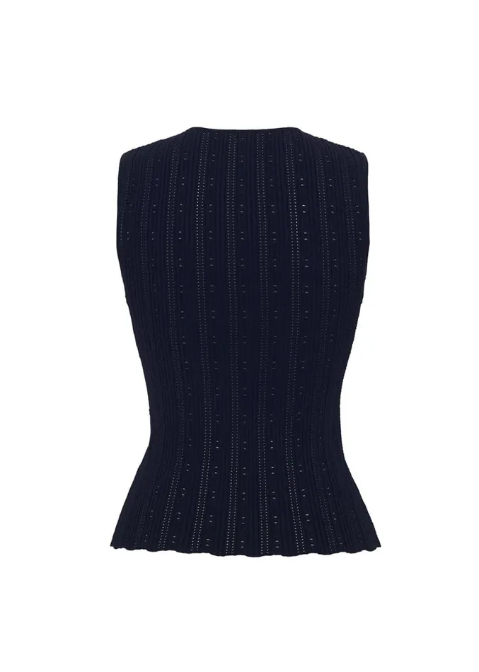 Adam Lippes Brynn Top Navy Womens Sweaters and Knitwear