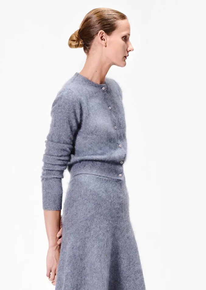Adam Lippes Cruz Cardigan Heather Grey Womens Sweaters and Knitwear