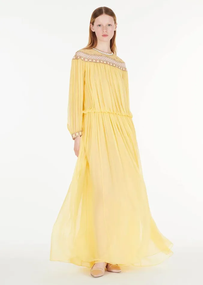 Adam Lippes Embroidered Yoke Dress Yellow Womens Dresses