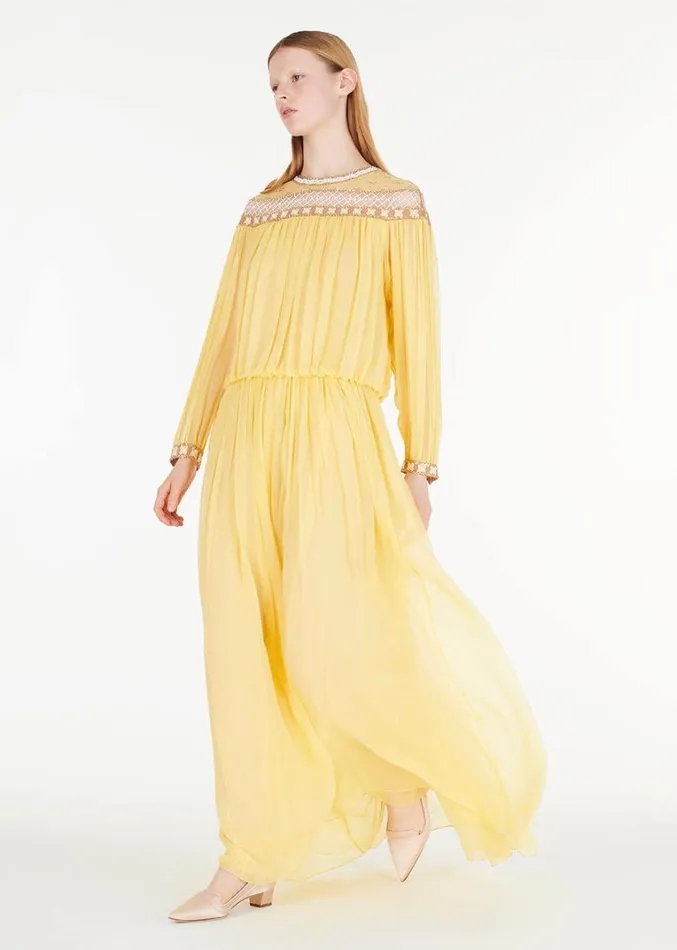 Adam Lippes Embroidered Yoke Dress Yellow Womens Dresses