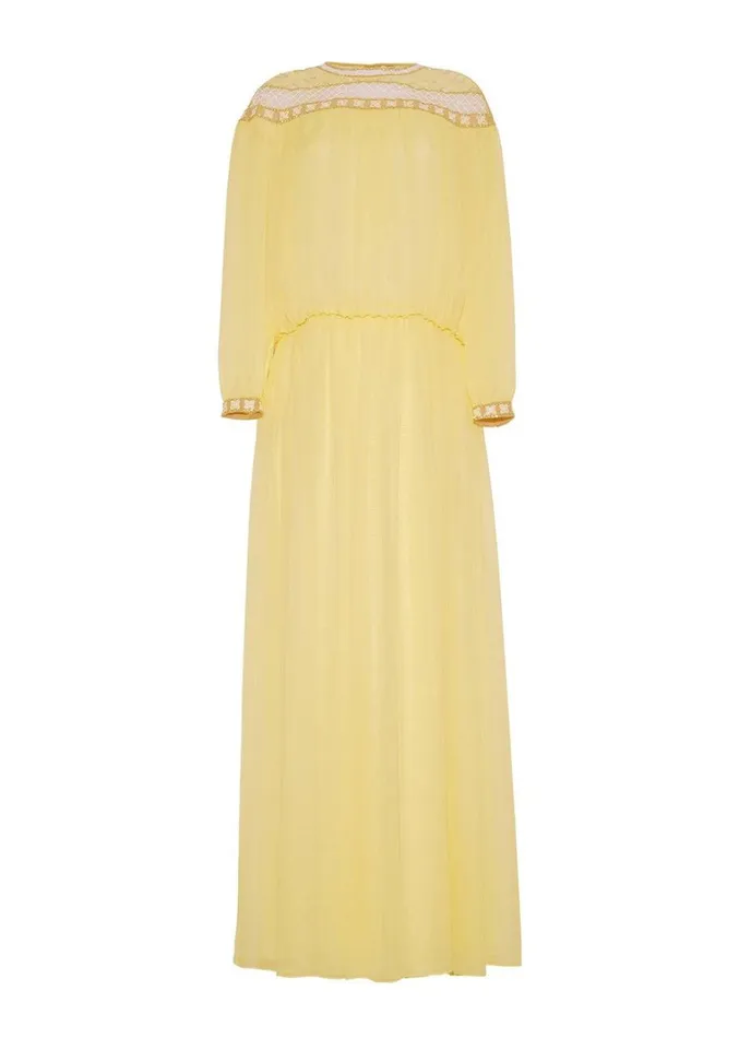 Adam Lippes Embroidered Yoke Dress Yellow Womens Dresses