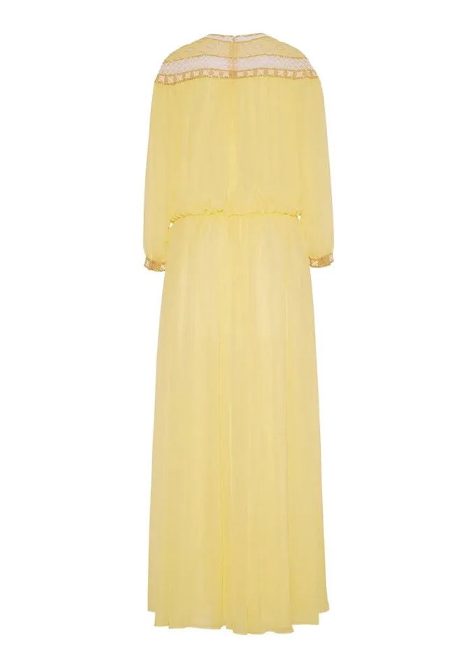 Adam Lippes Embroidered Yoke Dress Yellow Womens Dresses