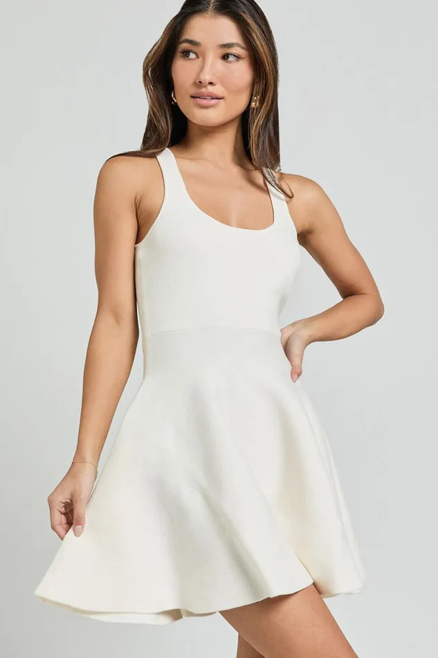 Addison Mini Dress 8211 Recycled Polyester Knitted Scoop Neck Dress In Ivory Women Showpo Dresses