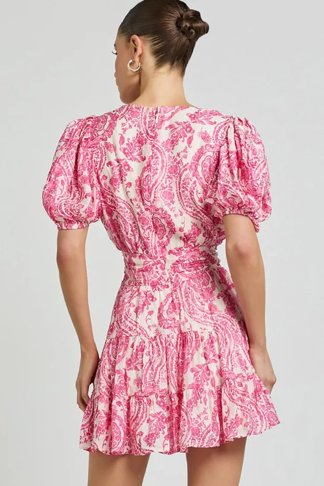 Adea Mini Dress 8211 Plunge Puff Sleeve Tiered Dress In Pink Floral Women Showpo Dresses