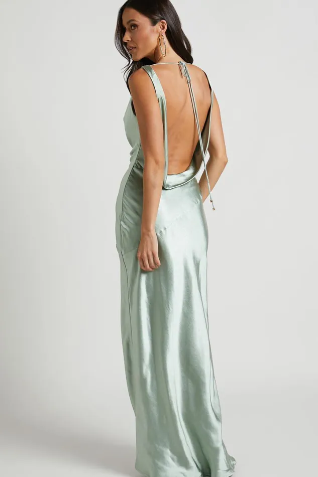 Adilah Maxi Dress 8211 Cowl Neck Satin Dress In Pistachio Women Showpo Curve Clothes