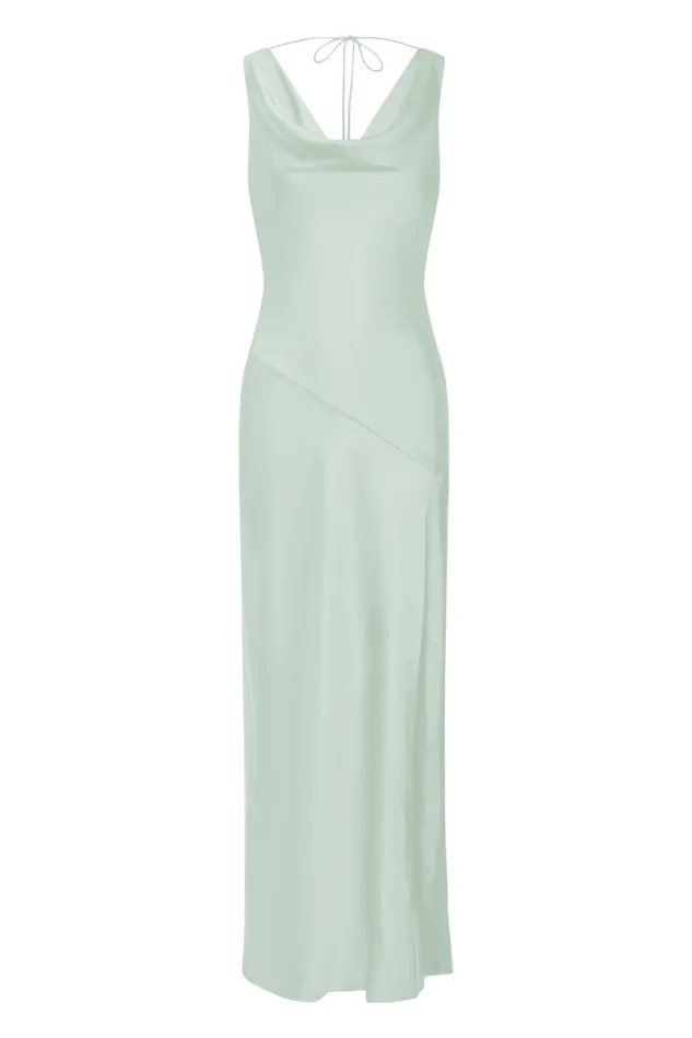 Adilah Maxi Dress 8211 Cowl Neck Satin Dress In Pistachio Women Showpo Curve Clothes
