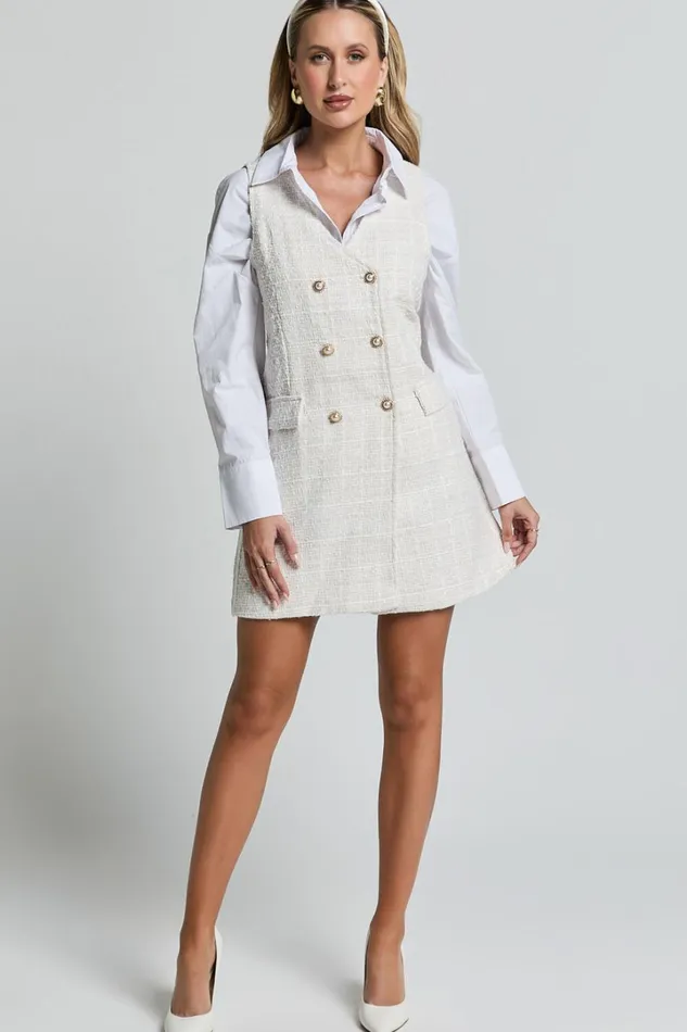 Adriana Mini Dress 8211 Sleeveless V Neck Boucle Dress In Cream Women Showpo Dresses