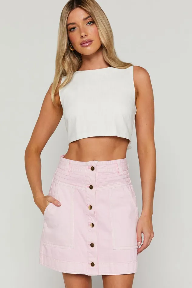 Aeza Mini Skirt 8211 Button Fly Denim Skirt In Pink Women Showpo Denim