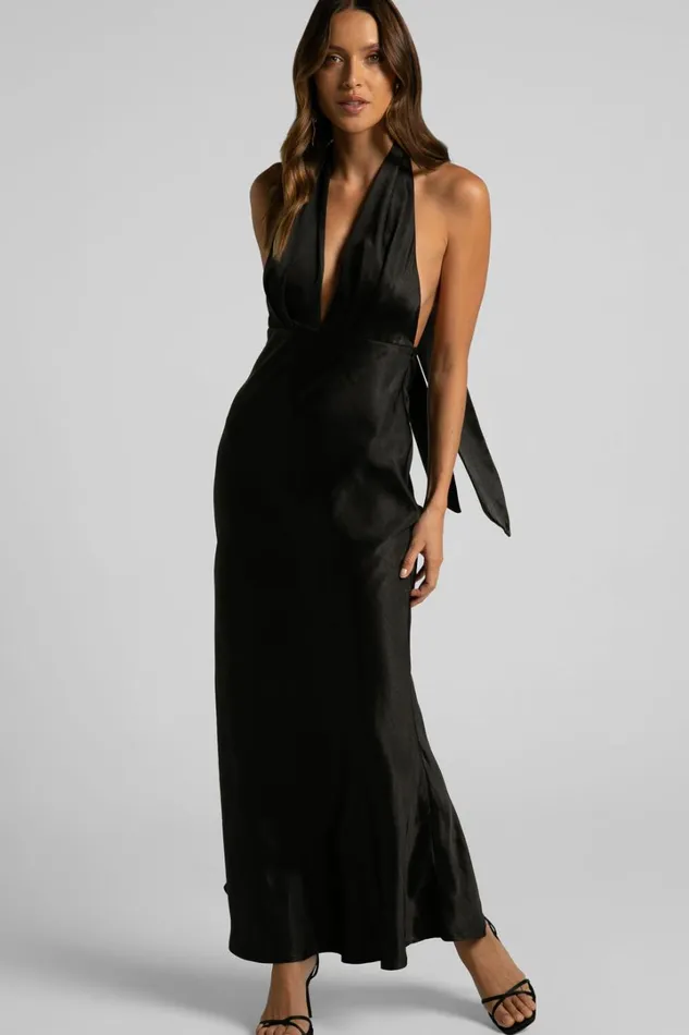 Aiyana Midi Dress 8211 Halter Neck Satin Dress In Black Women Showpo Dresses