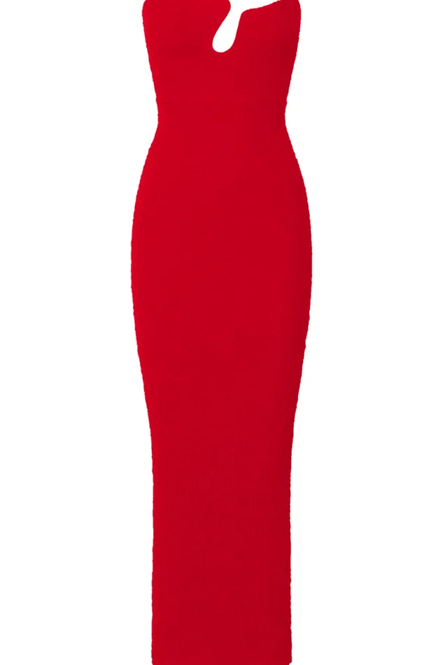 Alberta Maxi Dress Strapless Bust Detail Textured Dress In Red Women Showpo Dresses