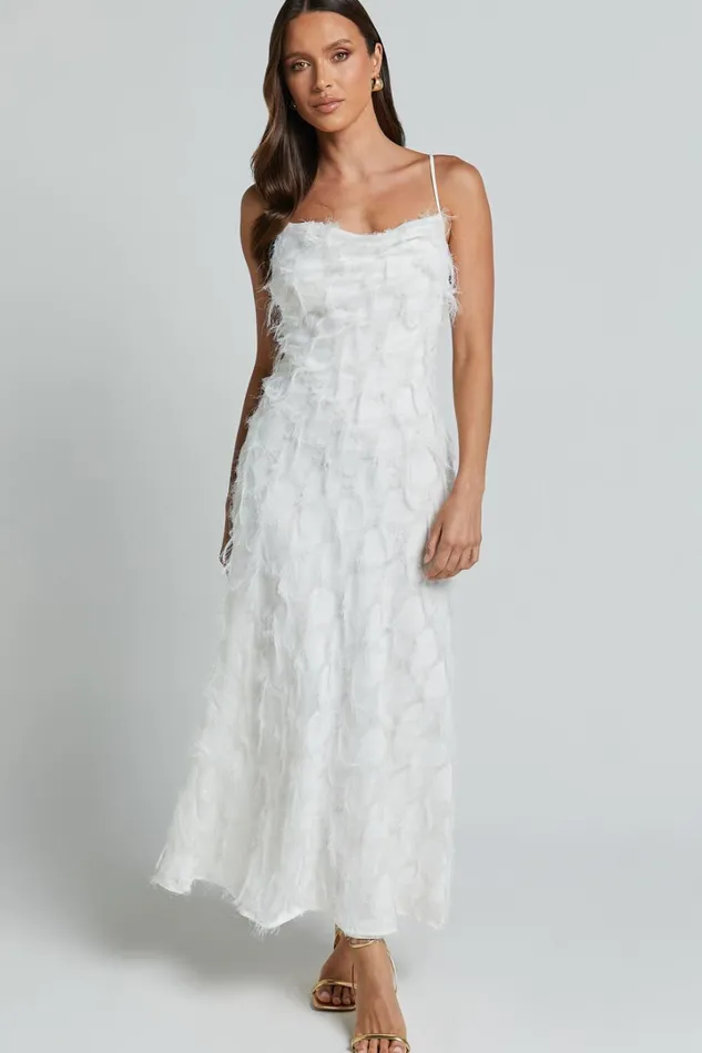 Aleesha Midi Dress 8211 Textured Cowl Neck Dress In White Women Showpo Dresses