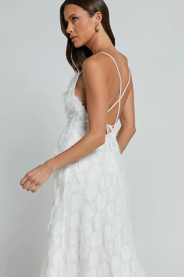 Aleesha Midi Dress 8211 Textured Cowl Neck Dress In White Women Showpo Dresses