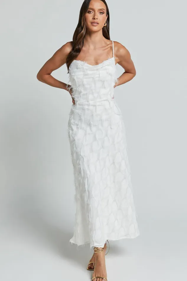 Aleesha Midi Dress 8211 Textured Cowl Neck Dress In White Women Showpo Dresses