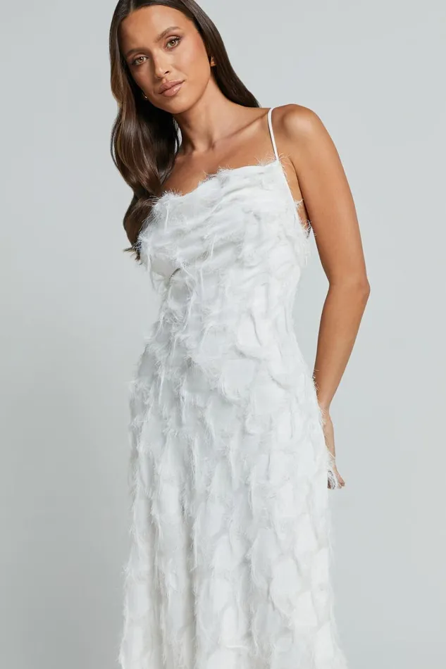 Aleesha Midi Dress 8211 Textured Cowl Neck Dress In White Women Showpo Dresses