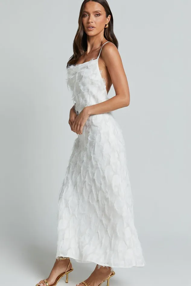 Aleesha Midi Dress 8211 Textured Cowl Neck Dress In White Women Showpo Dresses