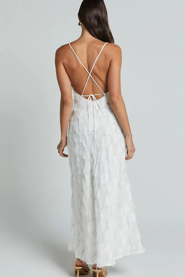 Aleesha Midi Dress 8211 Textured Cowl Neck Dress In White Women Showpo Dresses