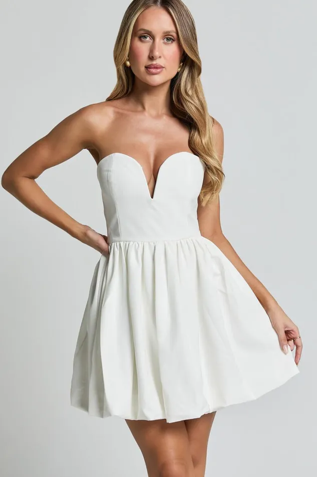 Alesia Mini Dress 8211 Strapless Bubble Hem Mini Dress In White Women Showpo Dresses