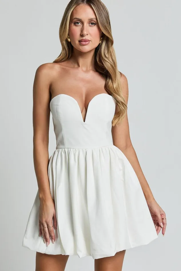 Alesia Mini Dress 8211 Strapless Bubble Hem Mini Dress In White Women Showpo Dresses
