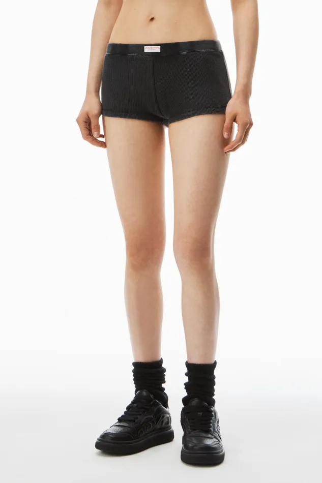 Alexander Wang Bodywear Boy Short In WaffleKnit Cotton Stretch