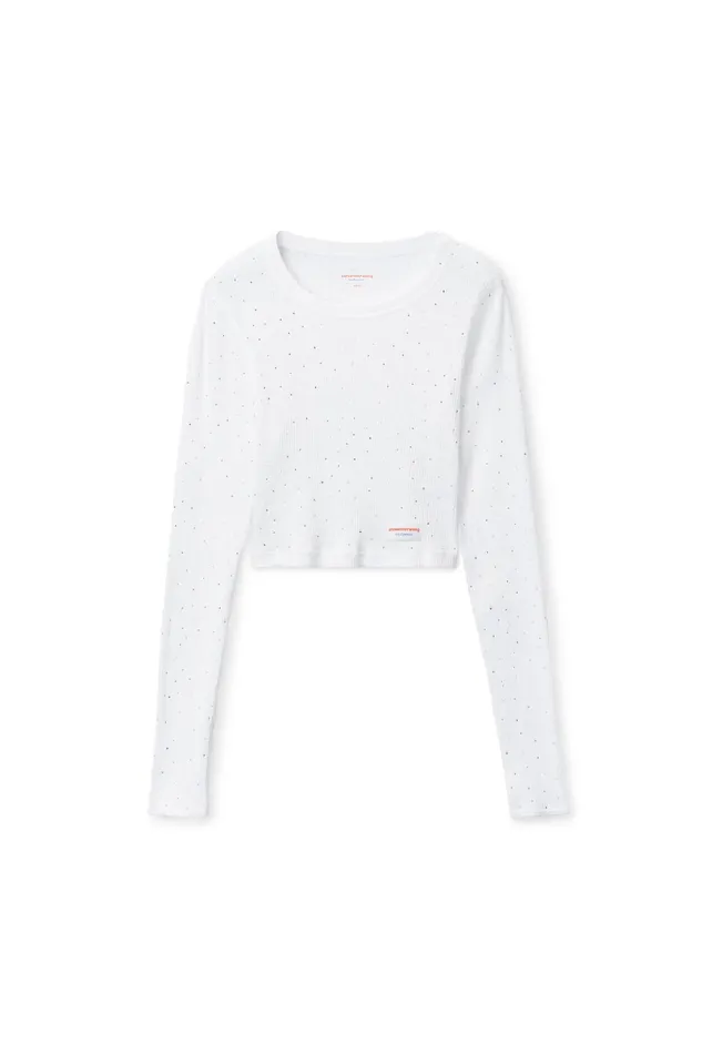 Alexander Wang Bodywear Crystal Hotfix Cropped Long Sleeve Tee