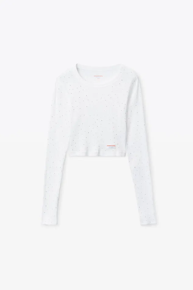Alexander Wang Bodywear Crystal Hotfix Cropped Long Sleeve Tee