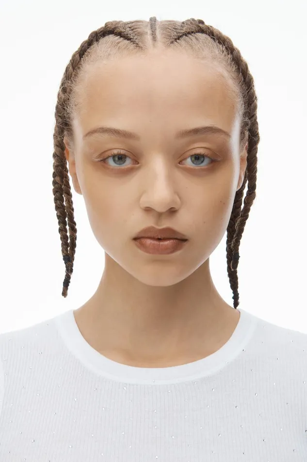 Alexander Wang Bodywear Crystal Hotfix Cropped Long Sleeve Tee