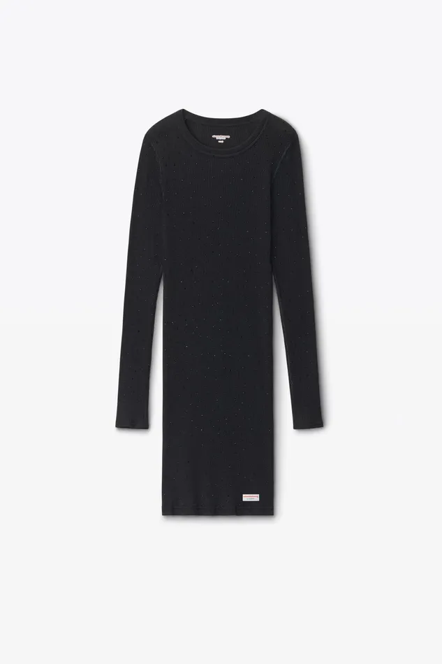 Alexander Wang Bodywear Crystal Hotfix LongSleeve Loungewear Minidress