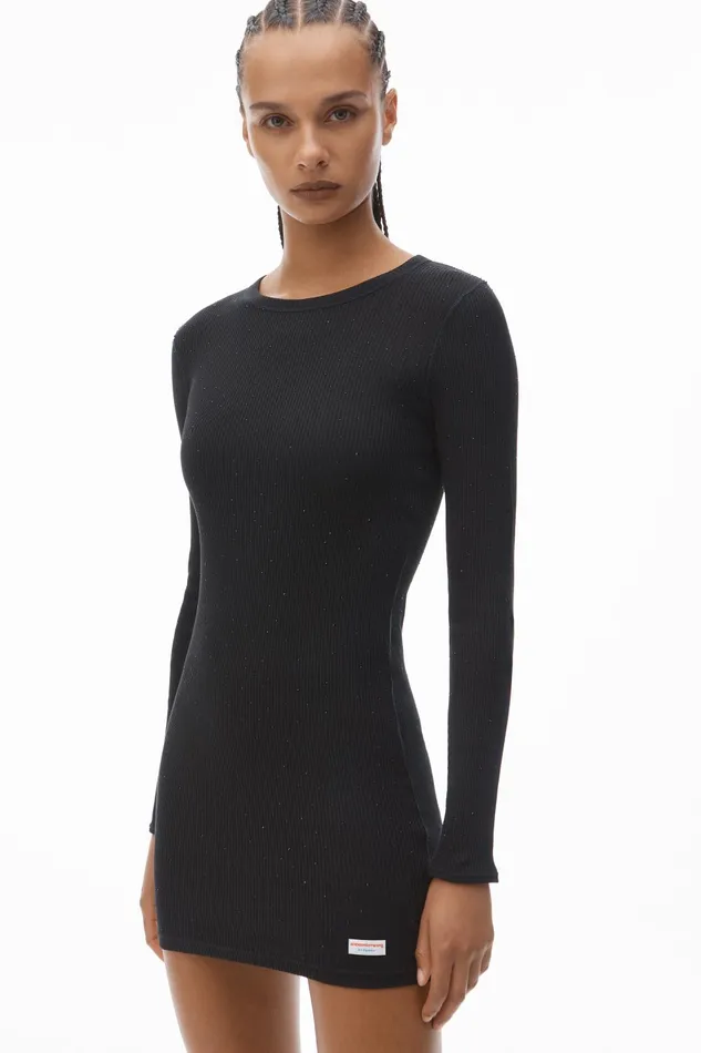 Alexander Wang Bodywear Crystal Hotfix LongSleeve Loungewear Minidress