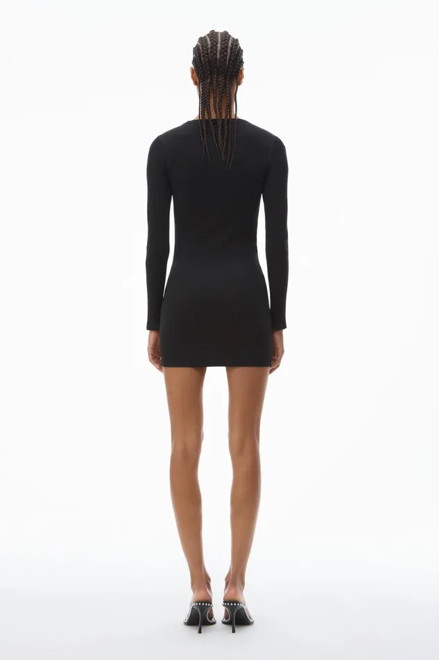 Alexander Wang Bodywear Crystal Hotfix LongSleeve Loungewear Minidress