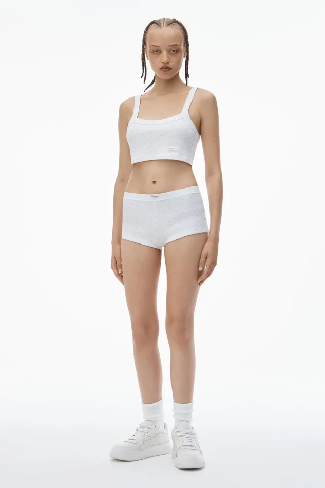 Alexander Wang Bodywear Crystal Hotfix Short In Waffle Knit