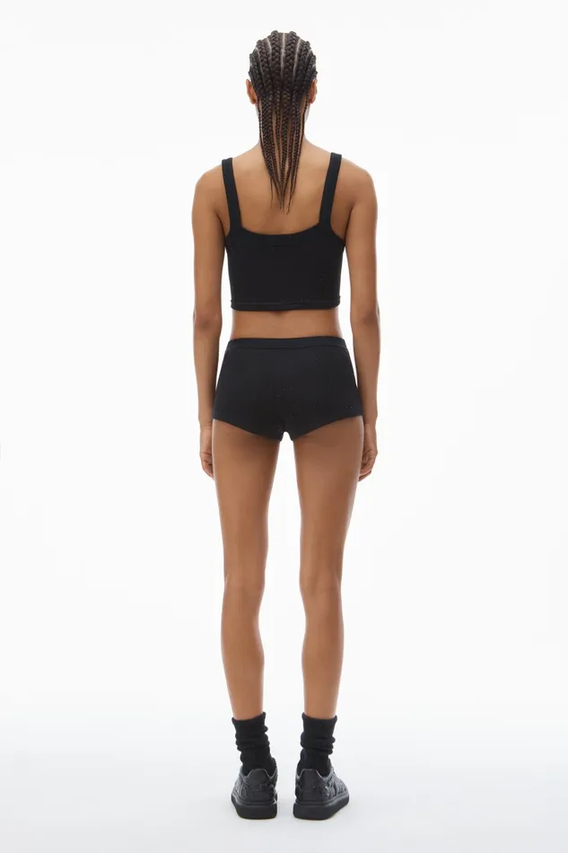 Alexander Wang Bodywear Crystal Hotfix Short In Waffle Knit