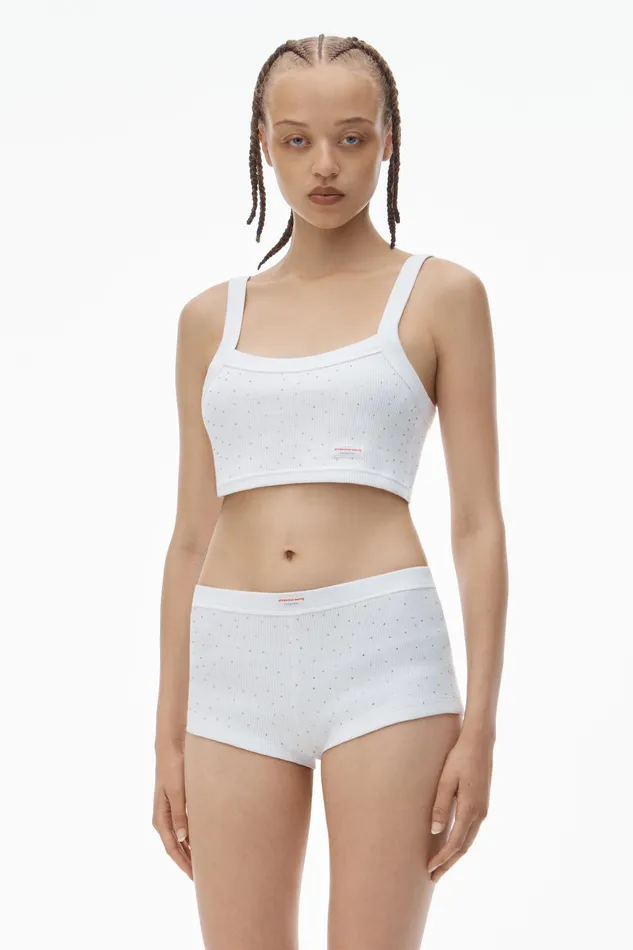 Alexander Wang Bodywear Crystal Hotfix Short In Waffle Knit