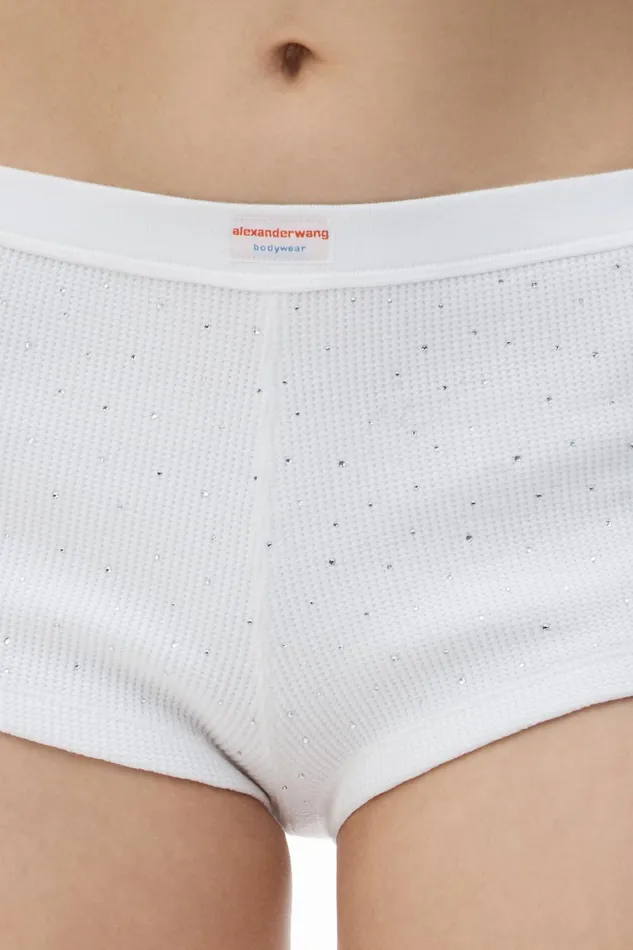 Alexander Wang Bodywear Crystal Hotfix Short In Waffle Knit