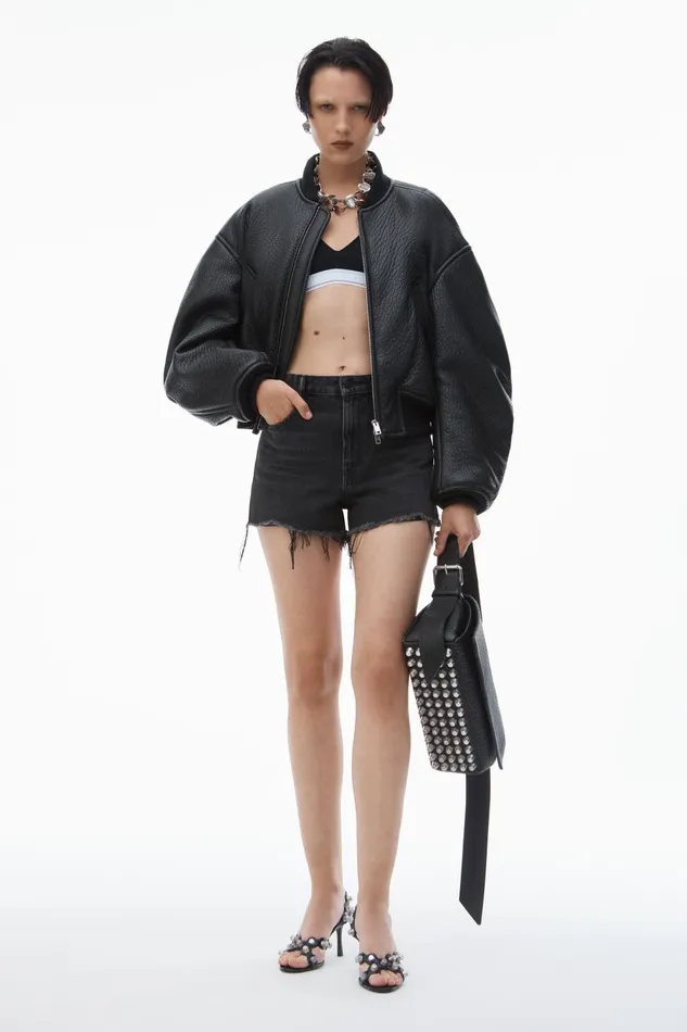 Alexander Wang Denim Bite Short In Grey Aged Denim 8211 Women