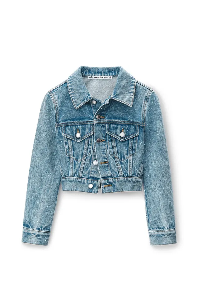 Alexander Wang Denim Cropped Denim Trucker Jacket In Clear Hotfix 8211 Women