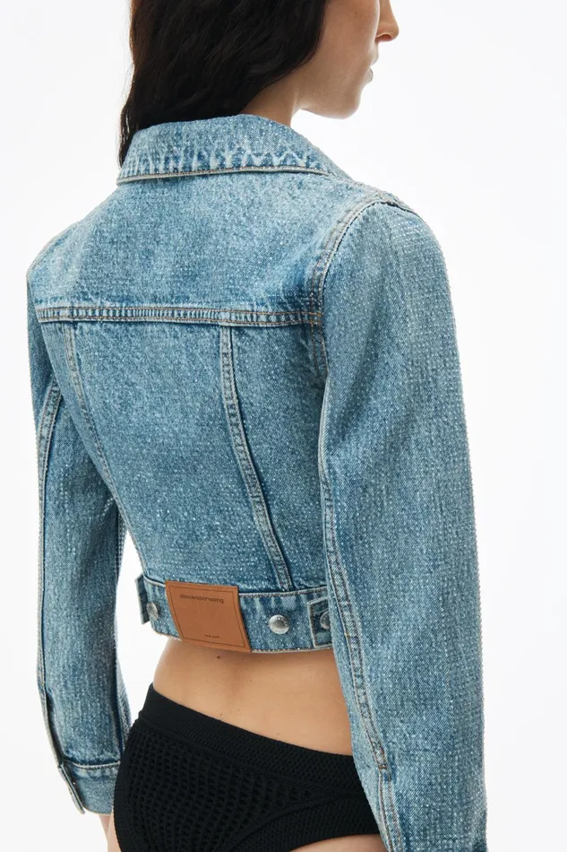 Alexander Wang Denim Cropped Denim Trucker Jacket In Clear Hotfix 8211 Women