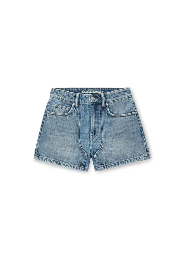 Alexander Wang Denim HighWaist Workwear Shorts In Clear Bead Hotfix 8211 Women