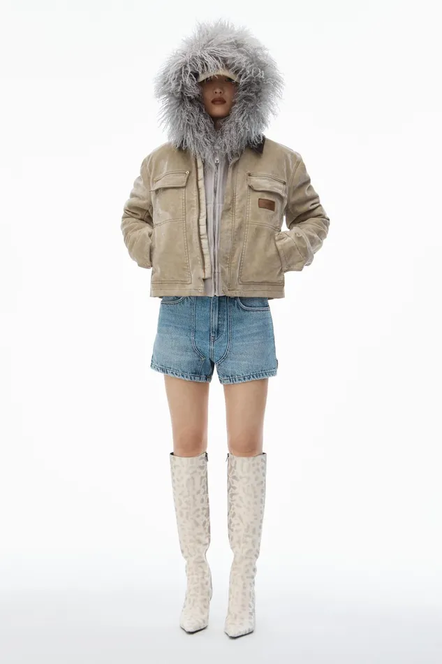 Alexander Wang Denim HighWaist Workwear Shorts In Clear Bead Hotfix 8211 Women