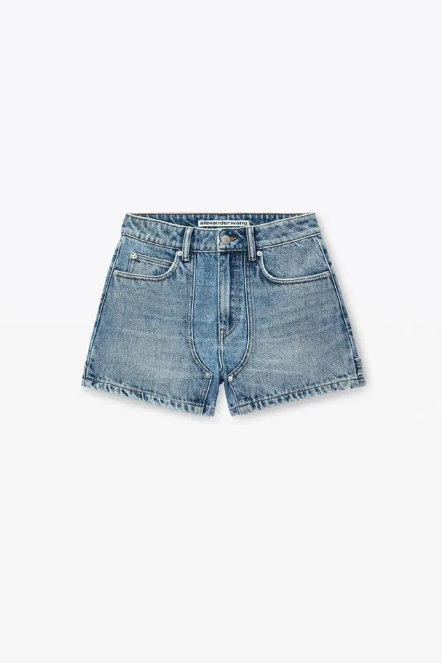 Alexander Wang Denim HighWaist Workwear Shorts In Clear Bead Hotfix 8211 Women