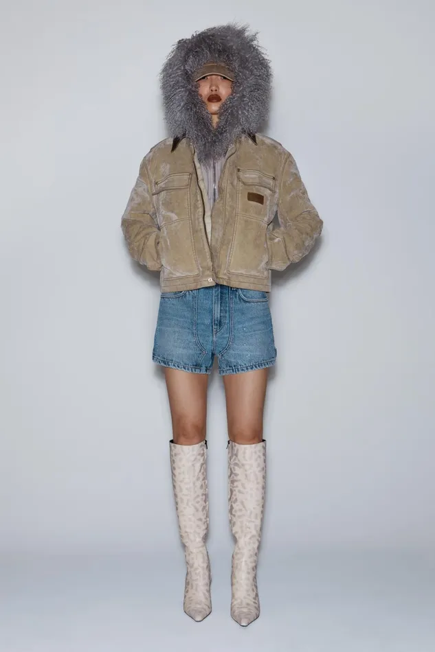 Alexander Wang Denim HighWaist Workwear Shorts In Clear Bead Hotfix 8211 Women